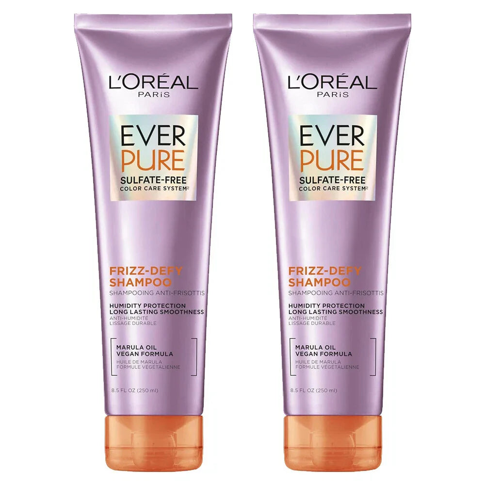 L'Oréal Paris EverPure Frizz Defy Shampoo with Marula Oil 8.5 fl oz – 2-Pack Sulfate-Free Hair Care