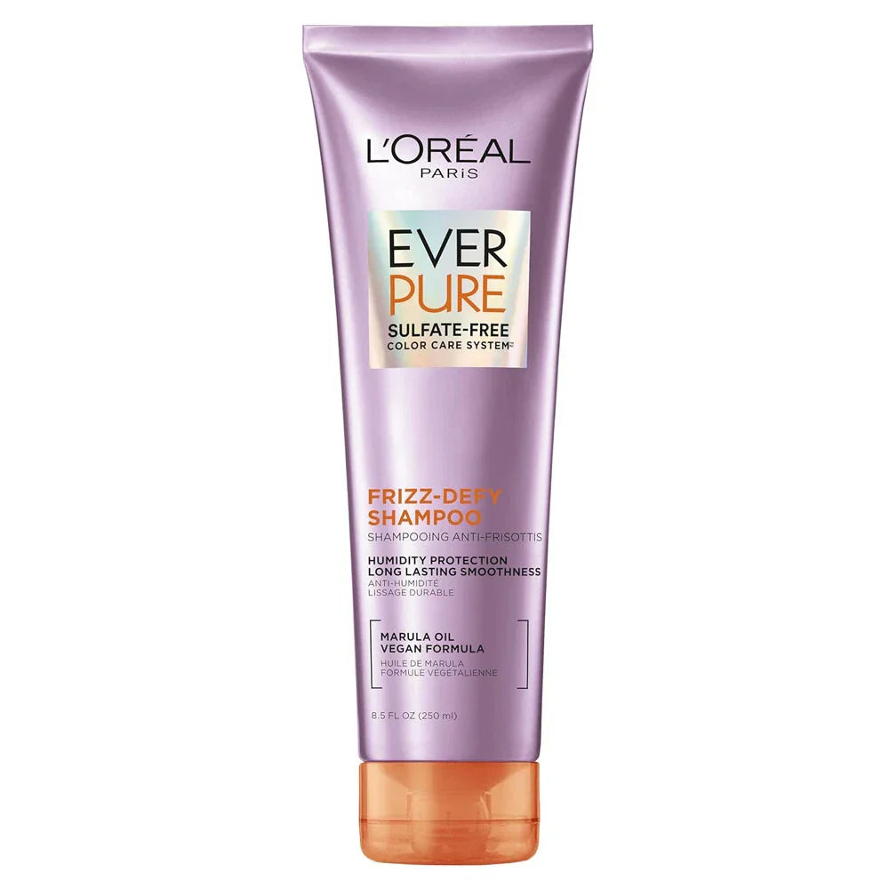 L'Oréal Paris EverPure Frizz Defy Shampoo with Marula Oil 8.5 fl oz – 2-Pack Sulfate-Free Hair Care